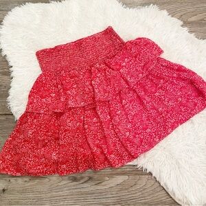 Anthropologie Jennalyn Floral Tiered Mini Skirt Smocked Waist Boho Summer Small
